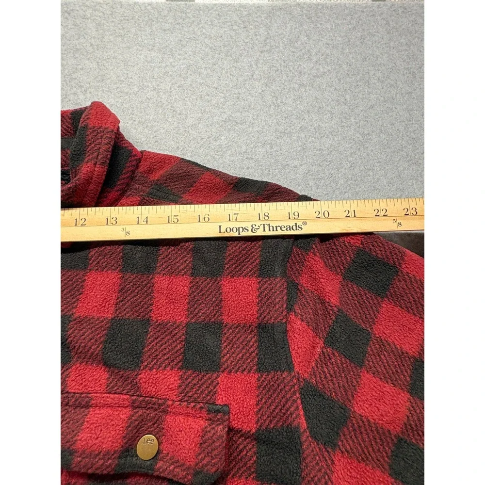 Lee Mens XL Red Black Buffalo Plaid Fleece Lined Flannel Snap‎ Shirt Jacket